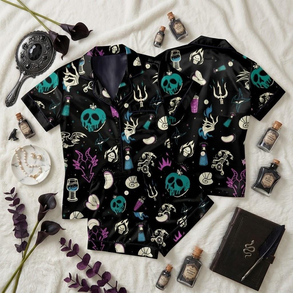 Villain Icons Pajama Set From Disney, Dark Character Sleepwear, Wicked Inspired Nightwear, Spooky Halloween Bedtime Outfit For Fans