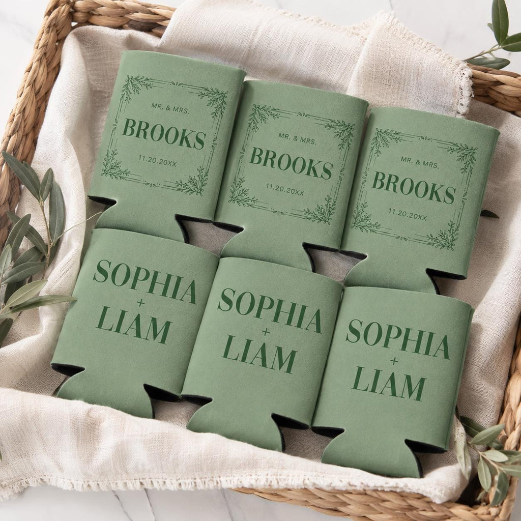 Custom Mr And Mrs Can Coolers, Personalized Wedding Favor Can Coolers, Bride Groom Wedding Favors, Custom Name Reception Favors