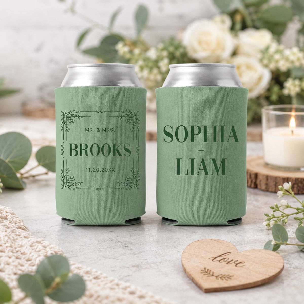 Custom Mr And Mrs Can Coolers, Personalized Wedding Favor Can Coolers, Bride Groom Wedding Favors, Custom Name Reception Favors