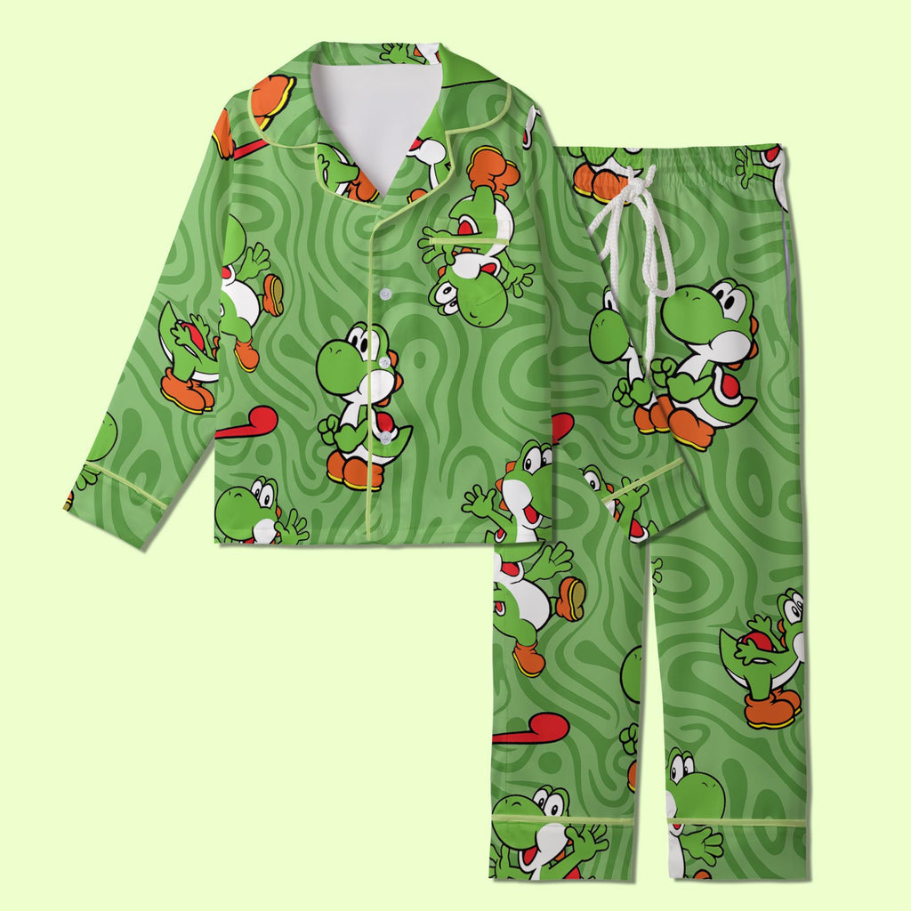 Yoshi Pajamas Satin, Super Mario World Pajamas, Super Nintendo World Vacation Pajamas For Kid, Birthday Gift, Kids Weekend Pajamas