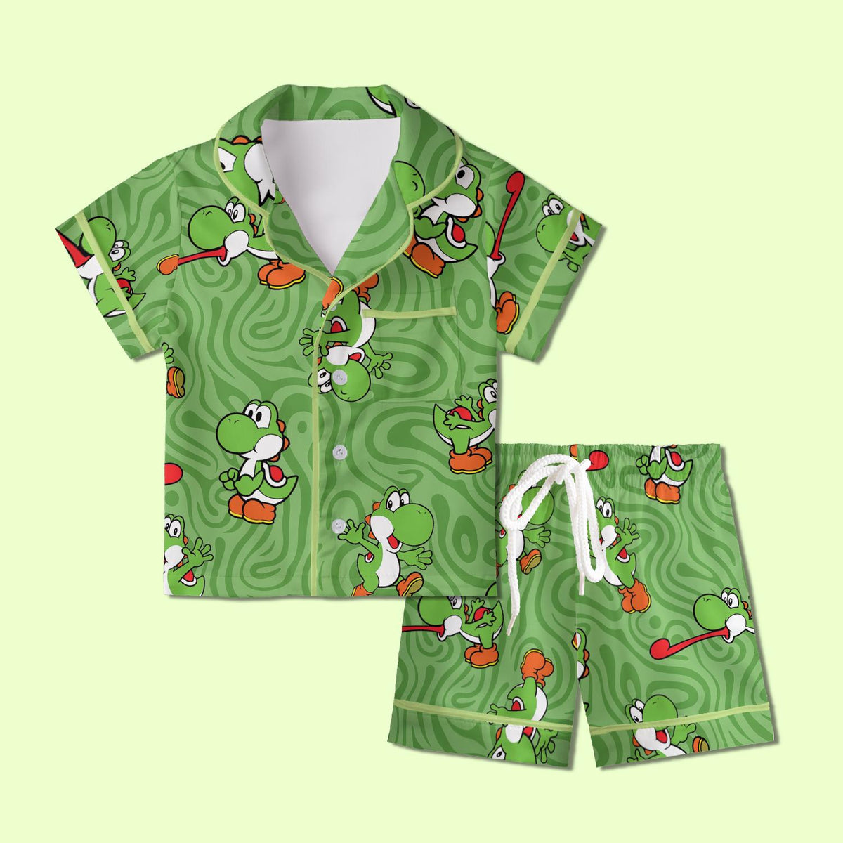 Yoshi Pajamas Satin, Super Mario World Pajamas, Super Nintendo World Vacation Pajamas For Kid, Birthday Gift, Kids Weekend Pajamas