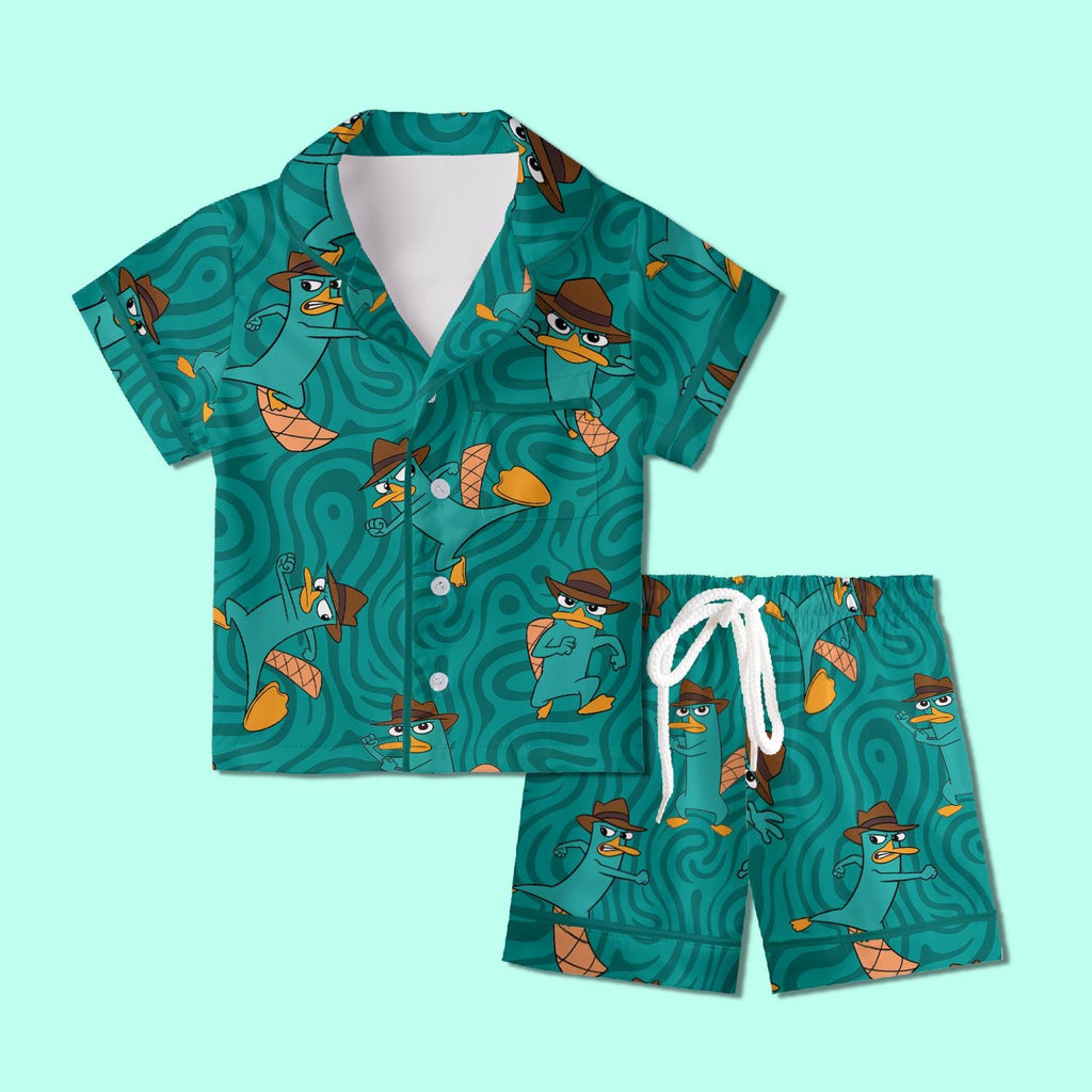 Perry The Platypus Kids Pajamas Satin, Agent P Inspired Youth Sleepwear, Disney Perry Vacation Pajamas, Funny Platypus Gift, Family Matching