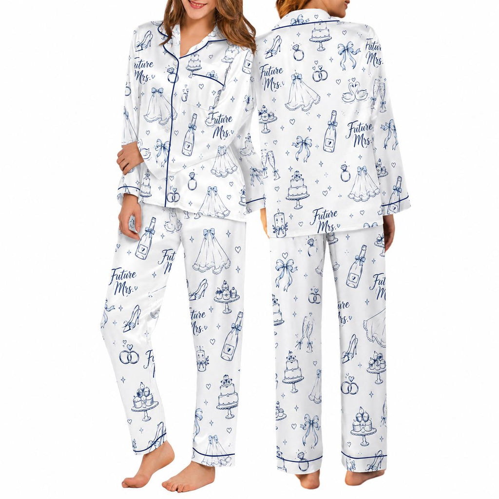 Future Mrs. Satin Pajama Set, Bridal Button Up Sleepwear, Bachelorette Gift