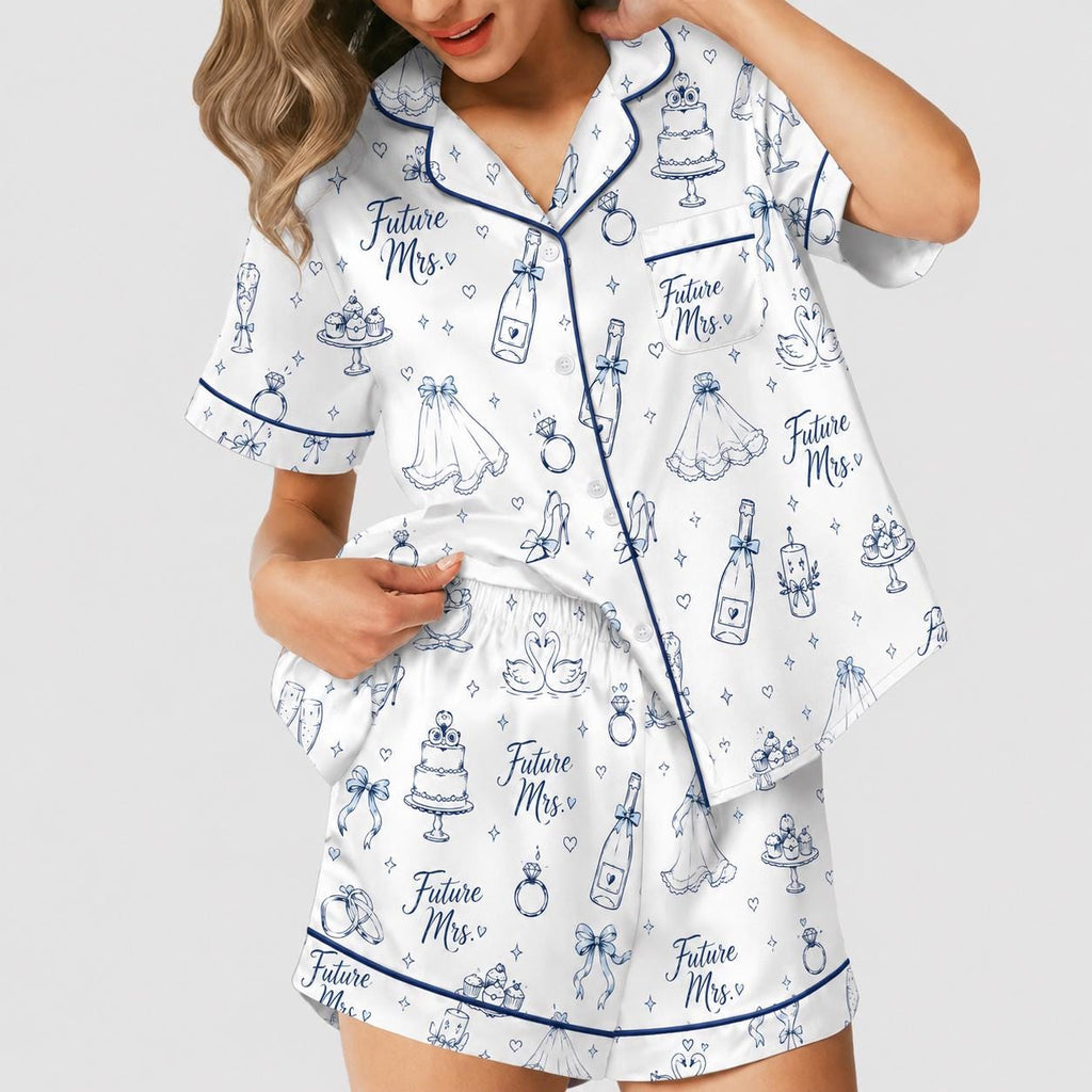 Future Mrs. Satin Pajama Set, Bridal Button Up Sleepwear, Bachelorette Gift