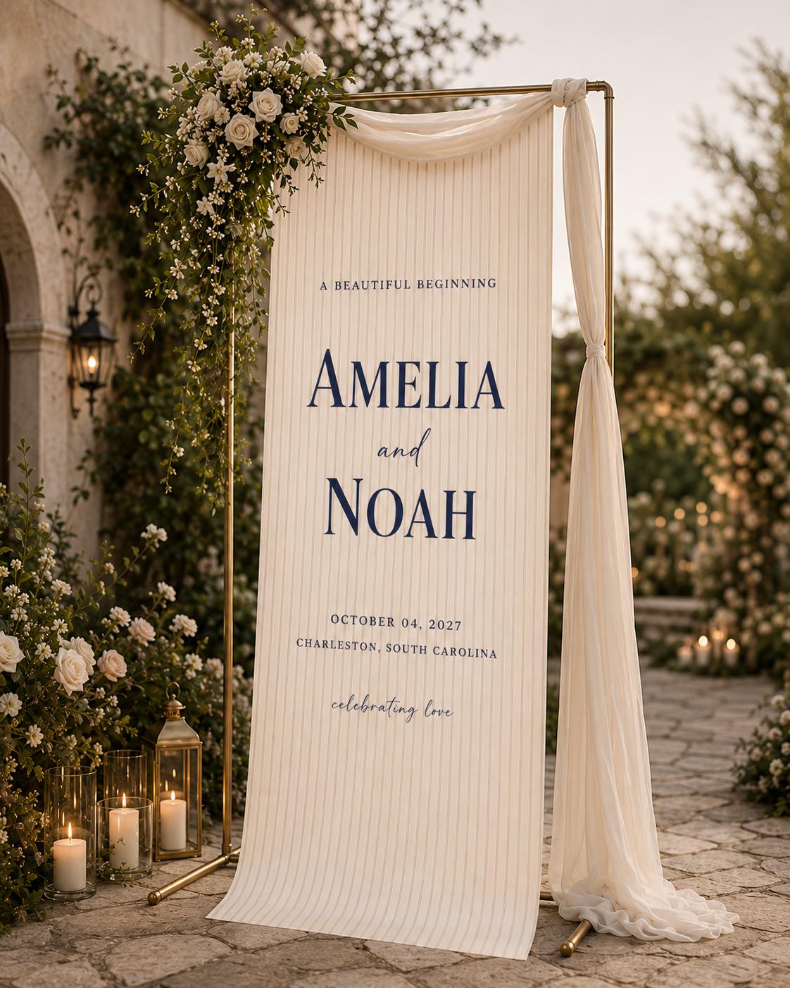 Personalized Wedding Welcome Banner, Custom Couple Name Sign, Fabric Ceremony Backdrop, Wedding Entrance Decor, Reception Welcome Sign