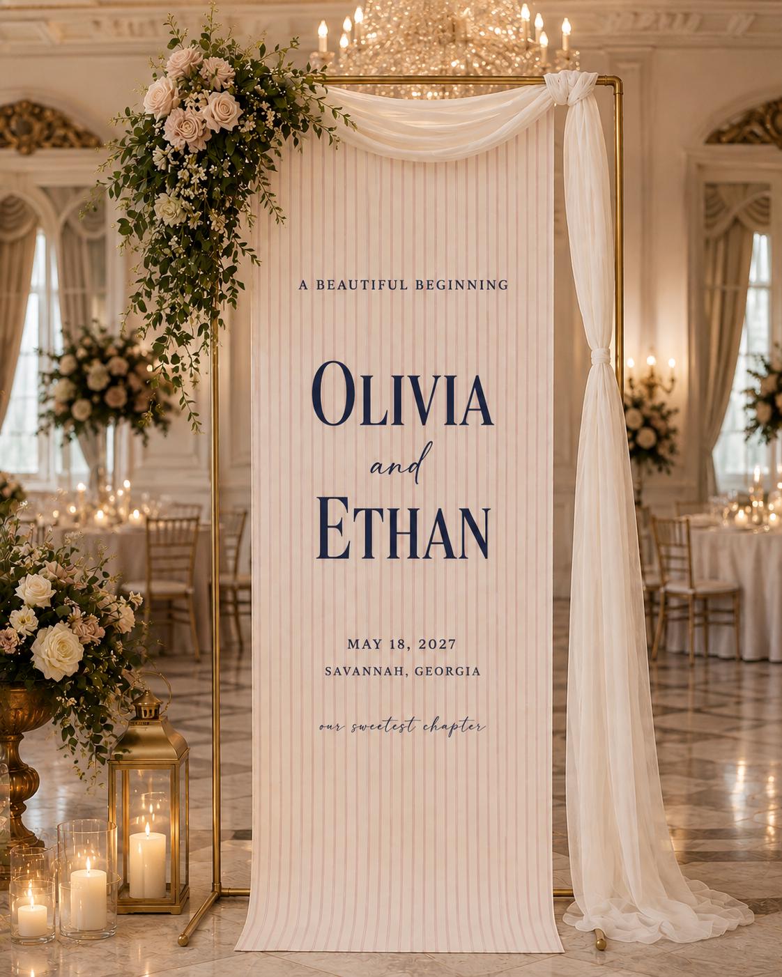Personalized Wedding Welcome Banner, Custom Couple Name Sign, Fabric Ceremony Backdrop, Wedding Entrance Decor, Reception Welcome Sign