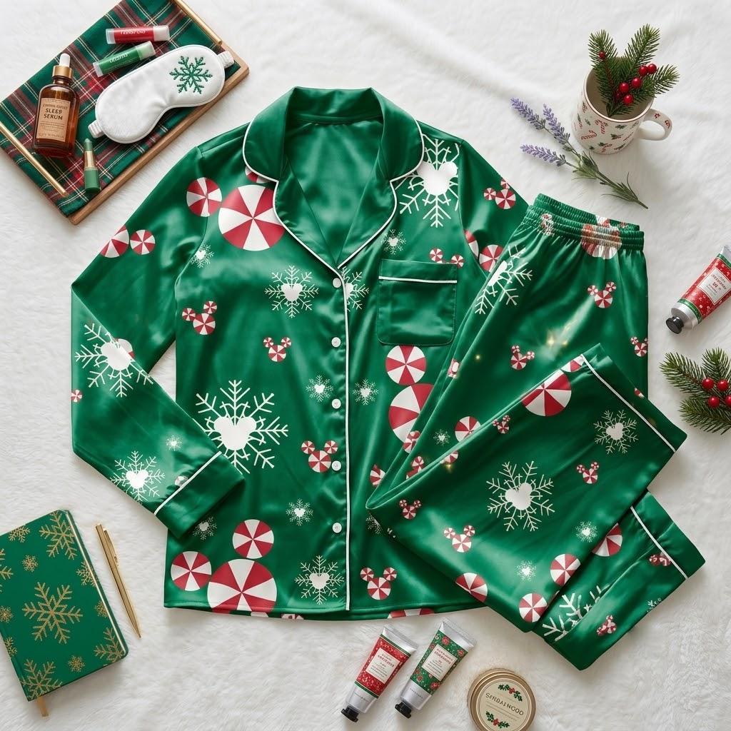 Disney Mickey Head Christmas Pajamas, Festive Mouse Character Nightwear, Holiday Sleep Outfit, Magical Winter Bedtime Wear For Fans