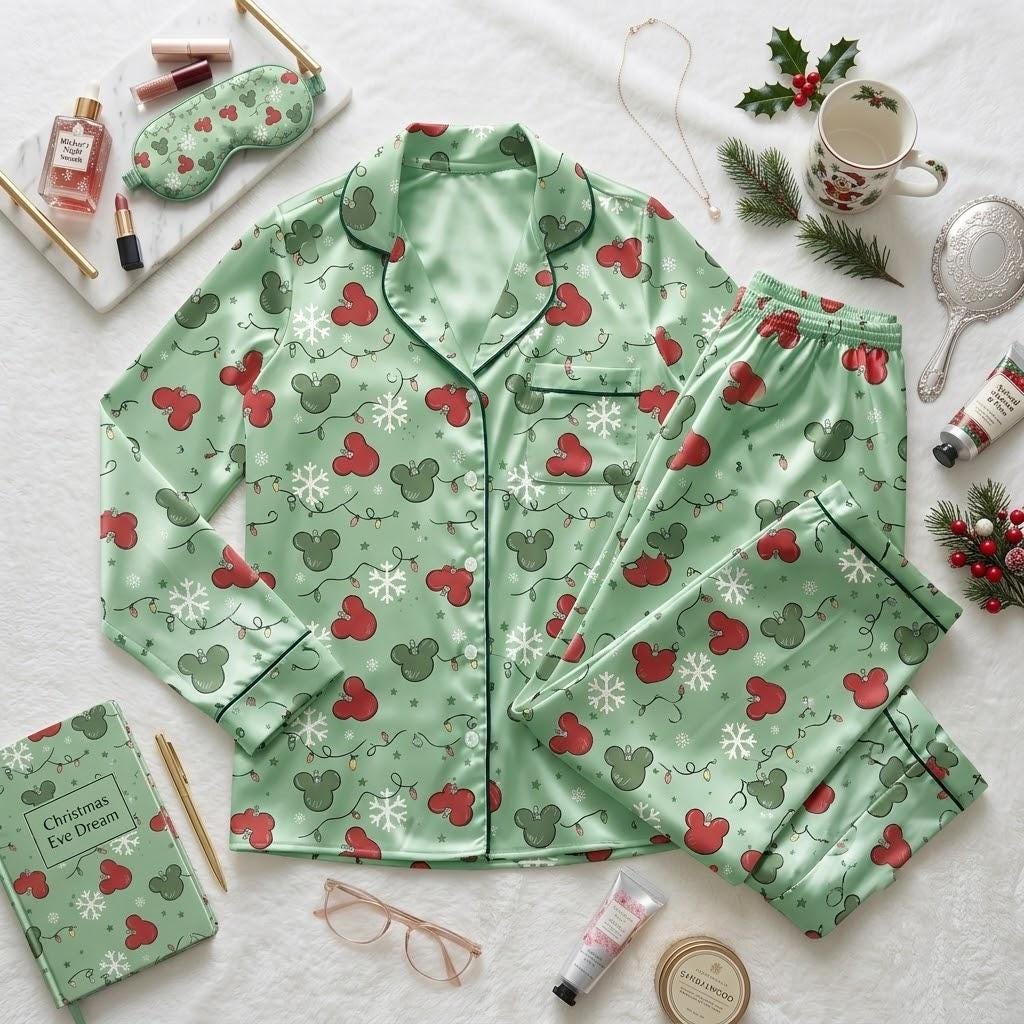 Mickey Mouse Heads Make Christmas Extra Magical, Disney Holiday Pajamas, Festive Character Sleepwear, Cozy Winter Night Outfit