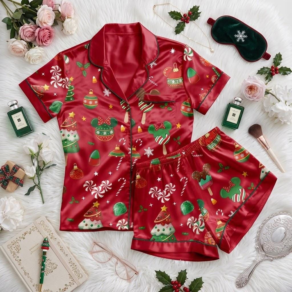 Sweet Christmas Dreams With Disney Mickey Minnie, Gingerbread Candy Pajamas, Holiday Mouse Nightwear, Festive Winter Sleep Outfit