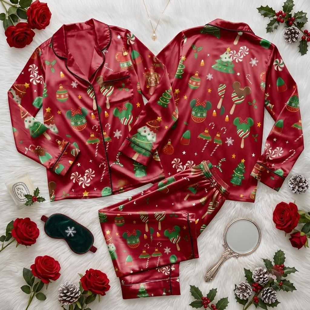 Sweet Christmas Dreams With Disney Mickey Minnie, Gingerbread Candy Pajamas, Holiday Mouse Nightwear, Festive Winter Sleep Outfit