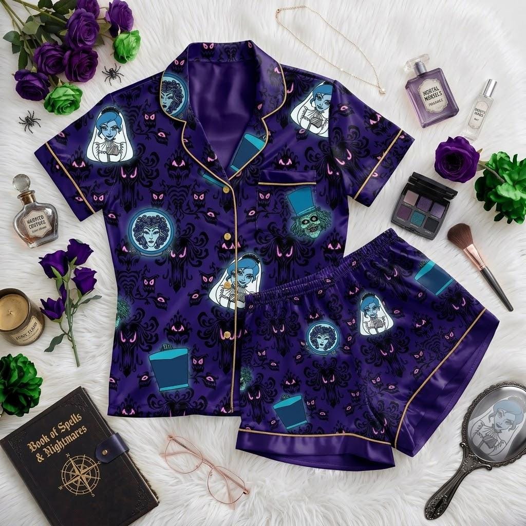 A Mysterious Night At Disney Haunted Mansion, Ghostly Pajamas, Gothic Manor Character Nightwear, Spooky Holiday Bedtime Look