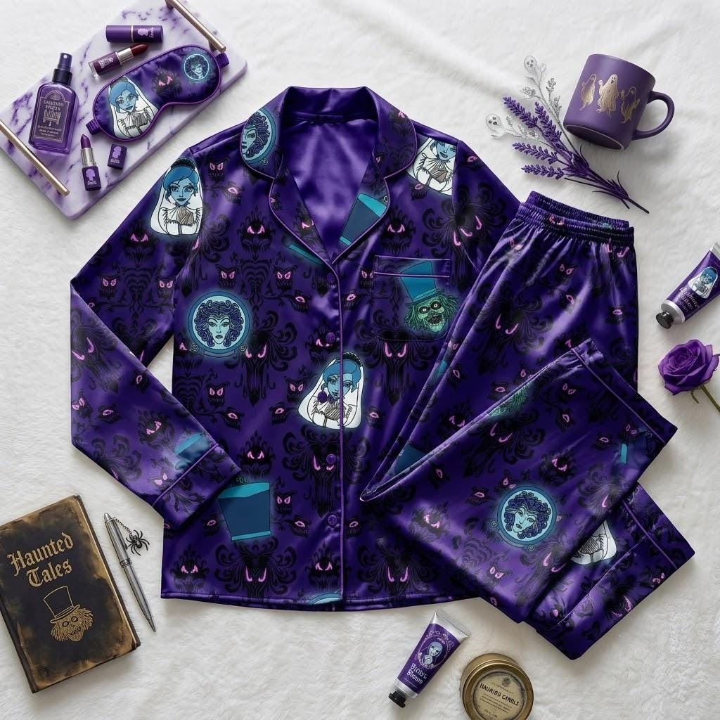 A Mysterious Night At Disney Haunted Mansion, Ghostly Pajamas, Gothic Manor Character Nightwear, Spooky Holiday Bedtime Look