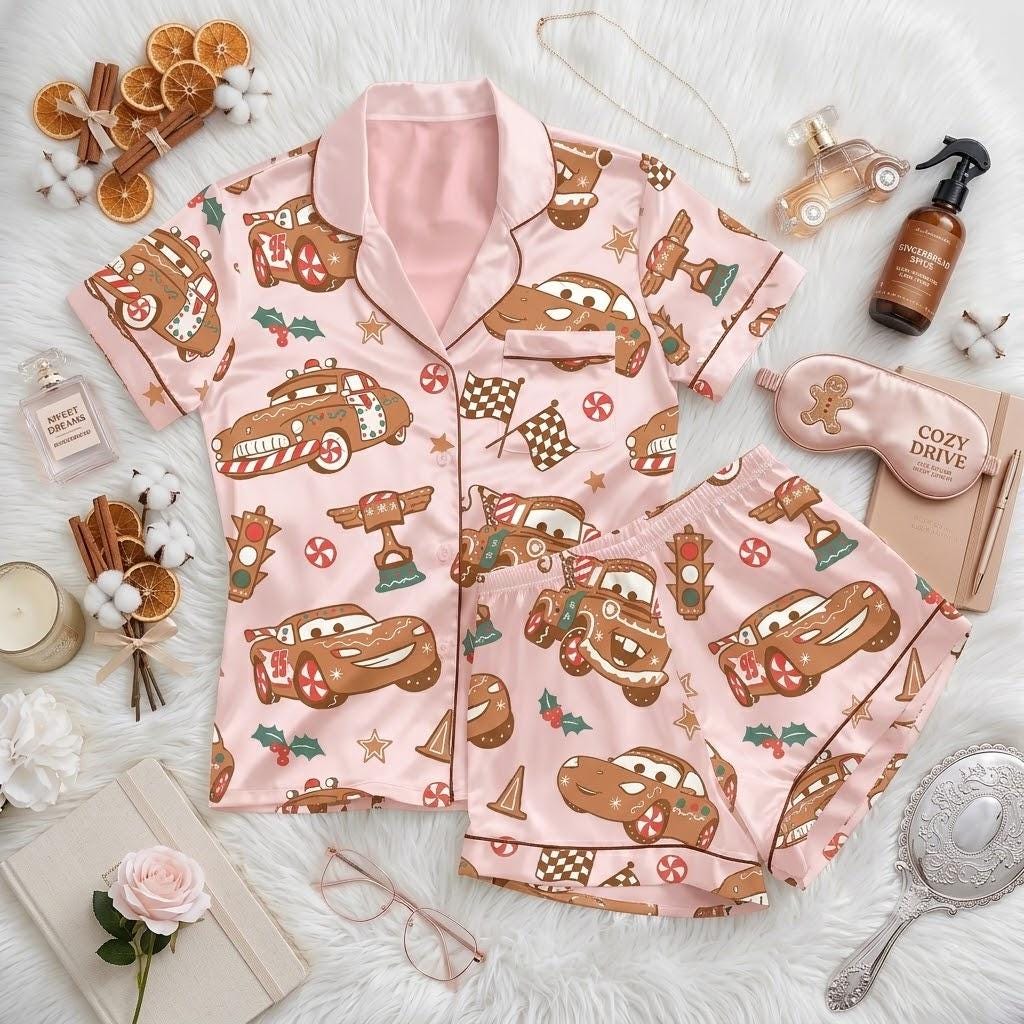 Disney Pixar Cars Race Into Christmas, Lightning McQueen Gingerbread Pajamas, Holiday Character Nightwear, Festive Winter Sleep Outfit
