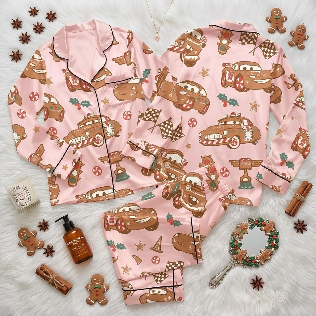 Disney Pixar Cars Race Into Christmas, Lightning McQueen Gingerbread Pajamas, Holiday Character Nightwear, Festive Winter Sleep Outfit