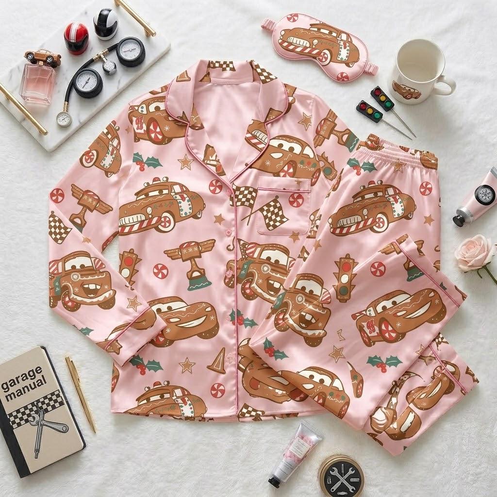 Disney Pixar Cars Race Into Christmas, Lightning McQueen Gingerbread Pajamas, Holiday Character Nightwear, Festive Winter Sleep Outfit