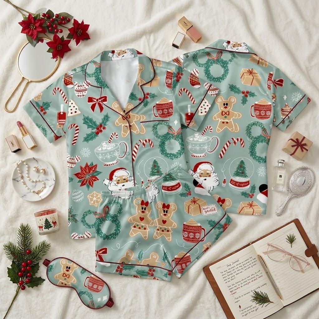 Christmas Magic In Every Disney Icon, Festive Pajamas, Classic Character Nightwear, Holiday Bedtime Outfit For Theme Park Fans