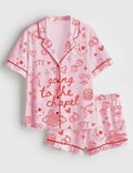 Las Vegas Bachelorette Satin Pajamas, Going To The Chapel Bride Short Sleeve Sleepwear, Coquette Engagement Lounge Set