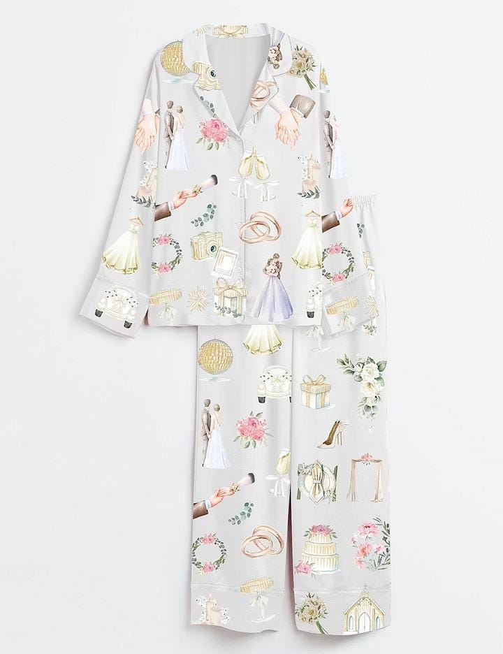 Watercolor Wedding Timeline Satin Pajamas, Floral Bride Groom Short Sleeve Sleepwear, Summer Marriage Print Lounge Set