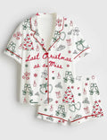 Last Christmas As A Miss Satin Pajamas, Bride Holiday Short Sleeve Sleepwear, Festive Winter Bridal Party Lounge Set