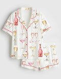 Pearls And Prosecco Satin Pajamas, Champagne Bridal Shower Short Sleeve Sleepwear, Elegant Bride Party Lounge Set