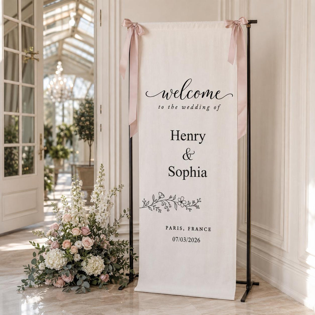 Custom Wedding Welcome Sign, Personalized Fabric Wedding Sign, Linen Wedding Banner, Wedding Ceremony Entrance Decor, Modern Wedding Decor