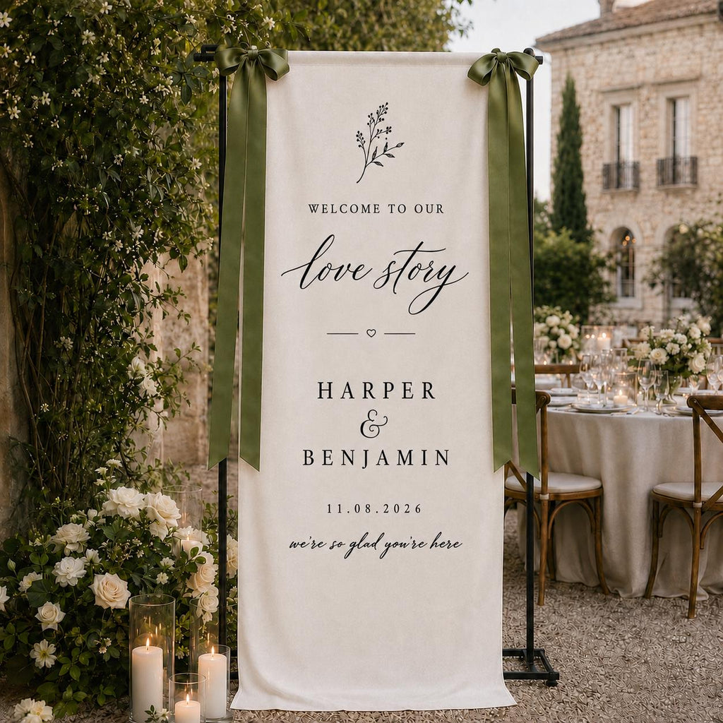 Custom Wedding Welcome Sign, Personalized Fabric Wedding Sign, Linen Wedding Banner, Wedding Ceremony Entrance Decor, Modern Wedding Decor