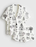 Custom Wedding Timeline Satin Pajama Set, Hand Drawn Icons Sleepwear, Champagne Bride Pjs, Bridal Shower Gift, Getting Ready Outfit