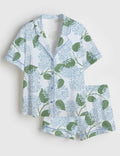 Light Blue Hydrangea Satin Pajama Set, Grandmillennial Coastal Wedding Sleepwear, Short Sleeve Bride Pjs, Bridal Shower Gift