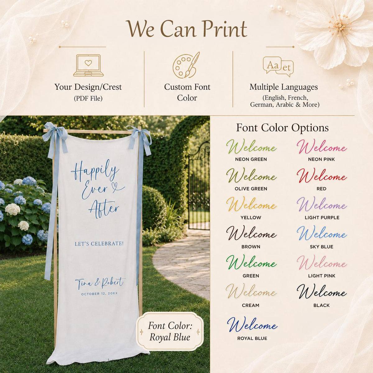 Linen Wedding Welcome Sign, Personalized Fabric Wedding Banner, Modern Ceremony Signage, Reception Decor, Engagement Party Sign