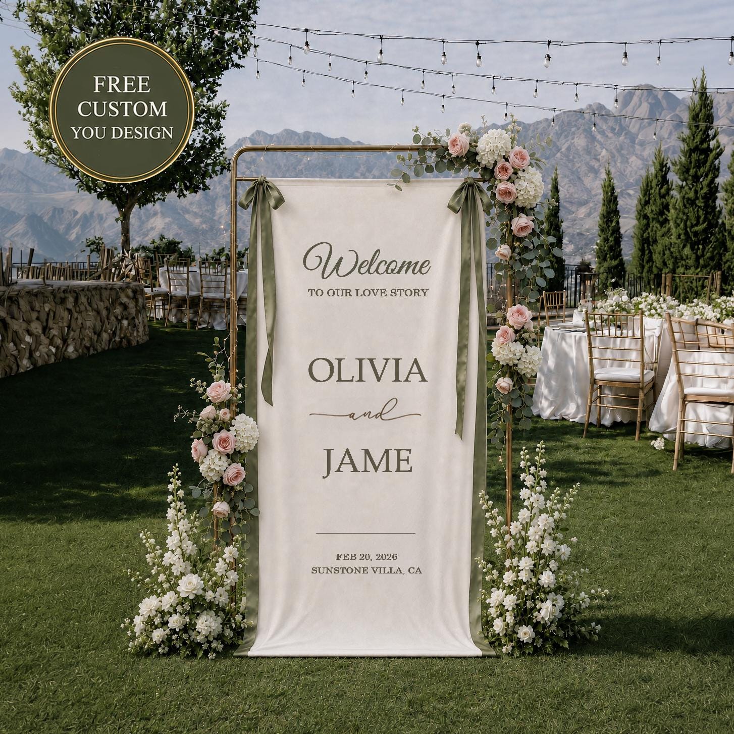 Linen Wedding Welcome Sign, Personalized Fabric Wedding Banner, Modern Ceremony Signage, Reception Decor, Engagement Party Sign