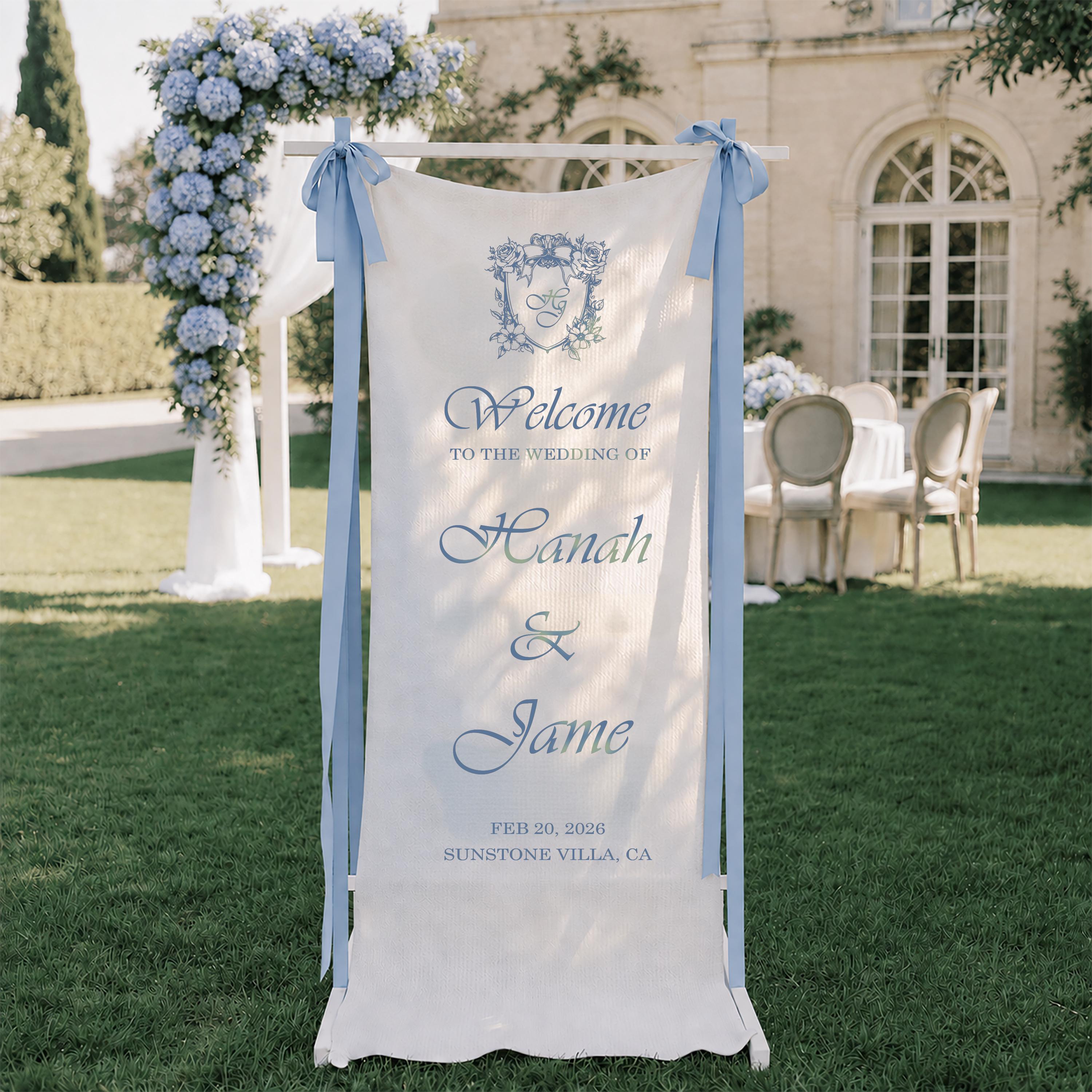 Linen Wedding Welcome Sign, Personalized Fabric Wedding Banner, Modern Ceremony Signage, Reception Decor, Engagement Party Sign