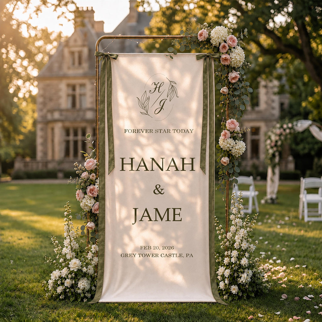 Linen Wedding Welcome Sign, Personalized Fabric Wedding Banner, Modern Ceremony Signage, Reception Decor, Engagement Party Sign