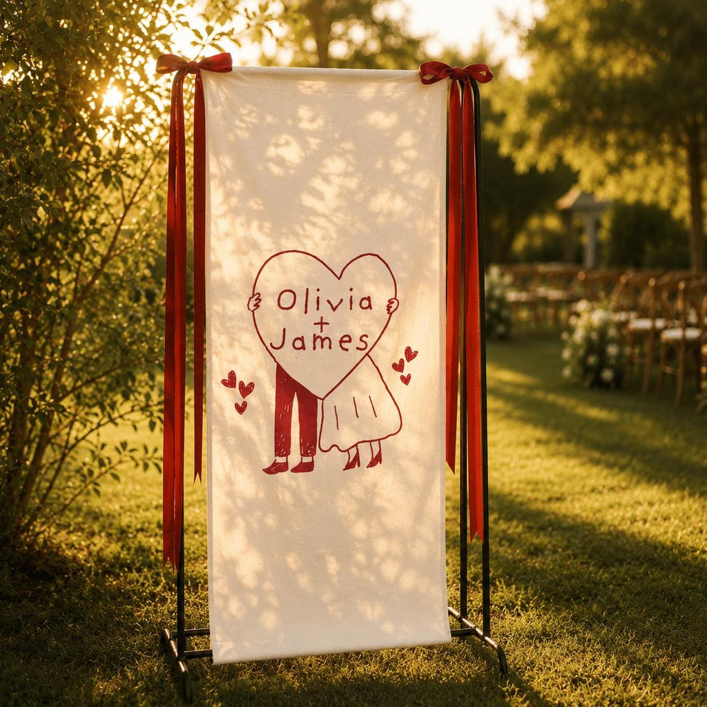 Personalized Linen Wedding Welcome Sign, Custom Fabric Wedding Banner, Modern Wedding Welcome Sign, Boho Ceremony Decor,Outdoor Wedding Sign