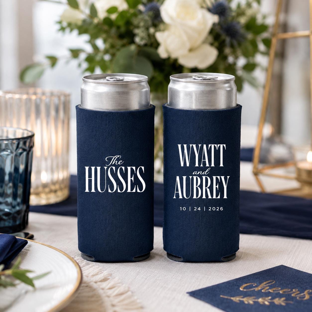 Custom Wedding Slim Can Coolers Personalized Wedding Favor Skinny Can Holder Reception Party Beverage Sleeve