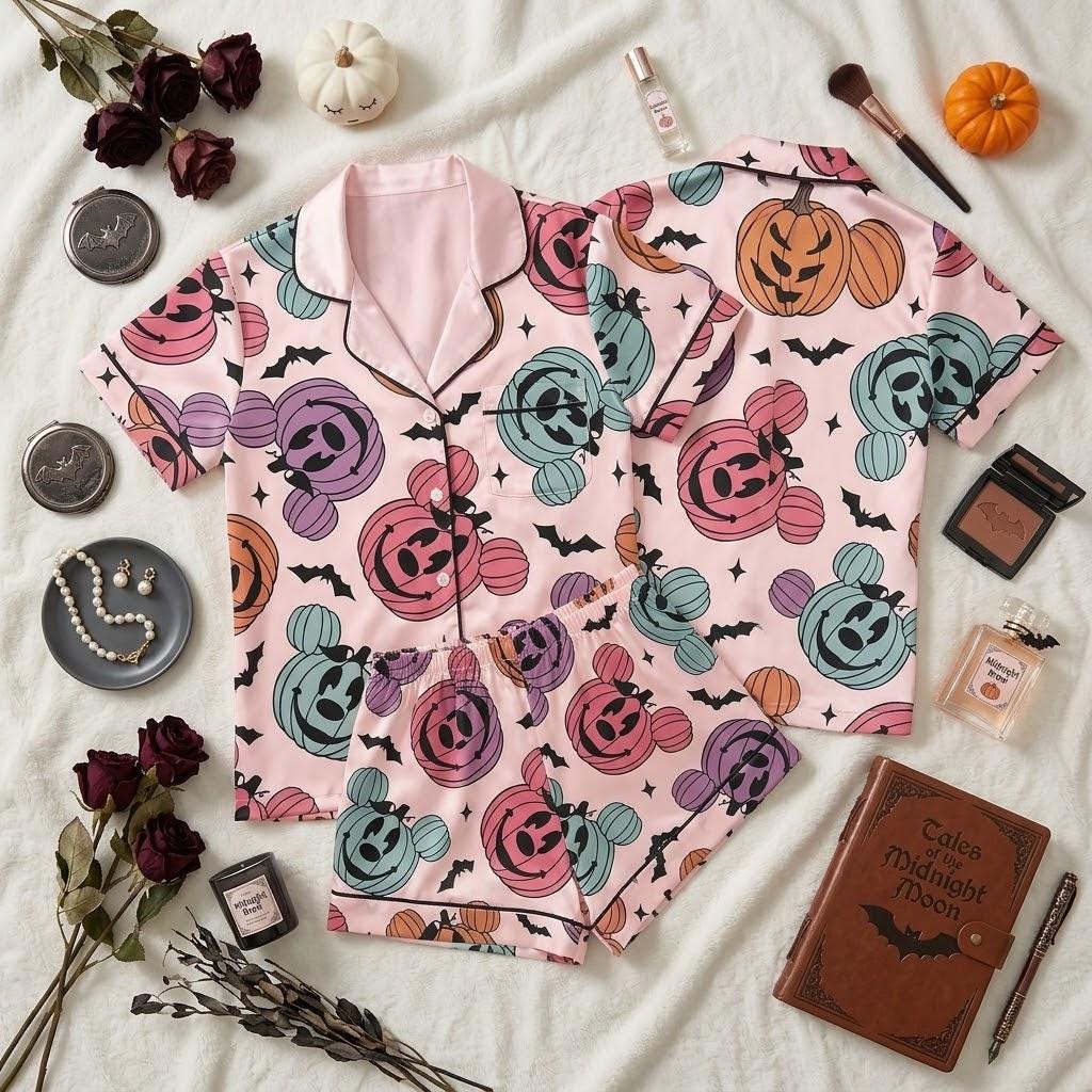 Disney Mickey Pumpkin Head Pajamas, Halloween Character Sleepwear For Spooky Nights, Pumpkin Mouse Nightwear, Festive October Bedtime Look
