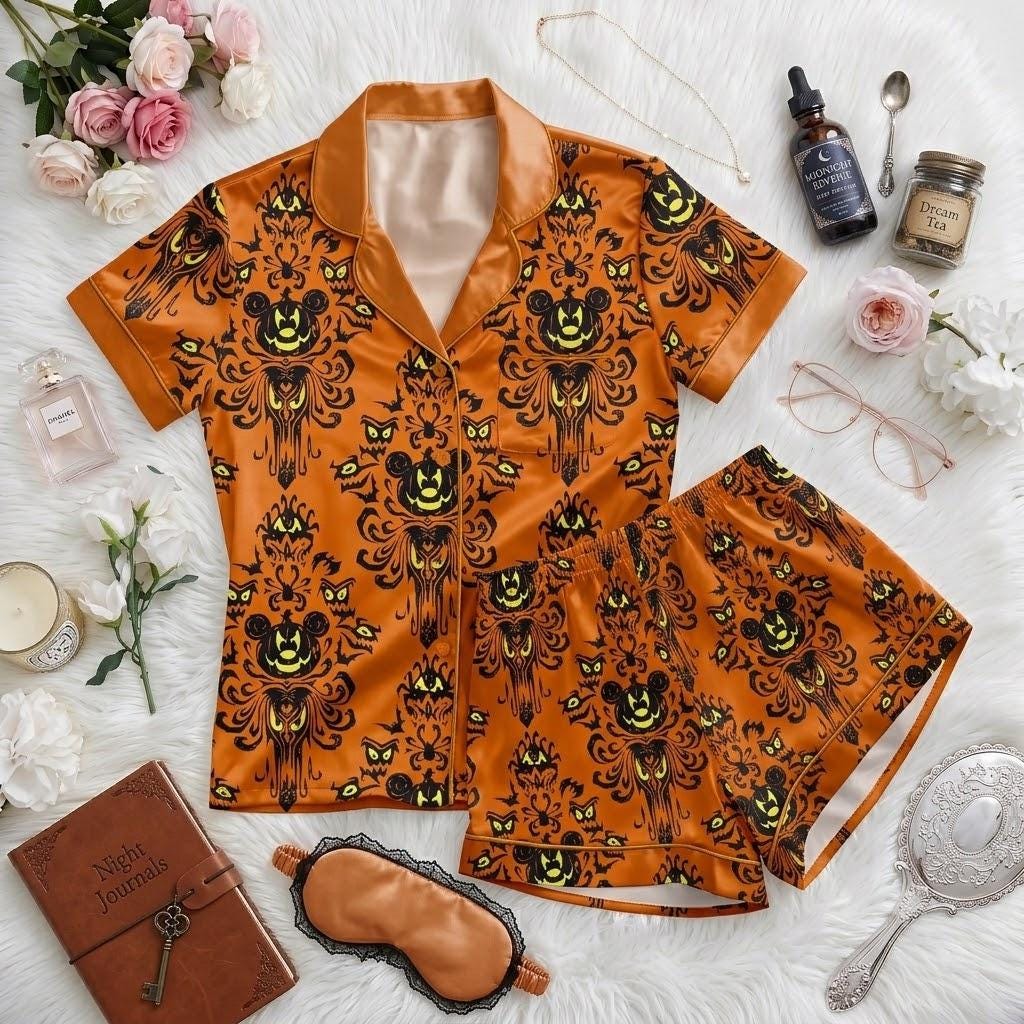 Step Into The Haunted Mansion With Disney Mickey Mouse, Ghostly Pajamas, Spooky Character Nightwear, Mysterious Halloween Sleep Outfit