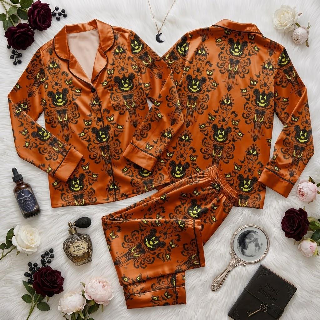 Step Into The Haunted Mansion With Disney Mickey Mouse, Ghostly Pajamas, Spooky Character Nightwear, Mysterious Halloween Sleep Outfit