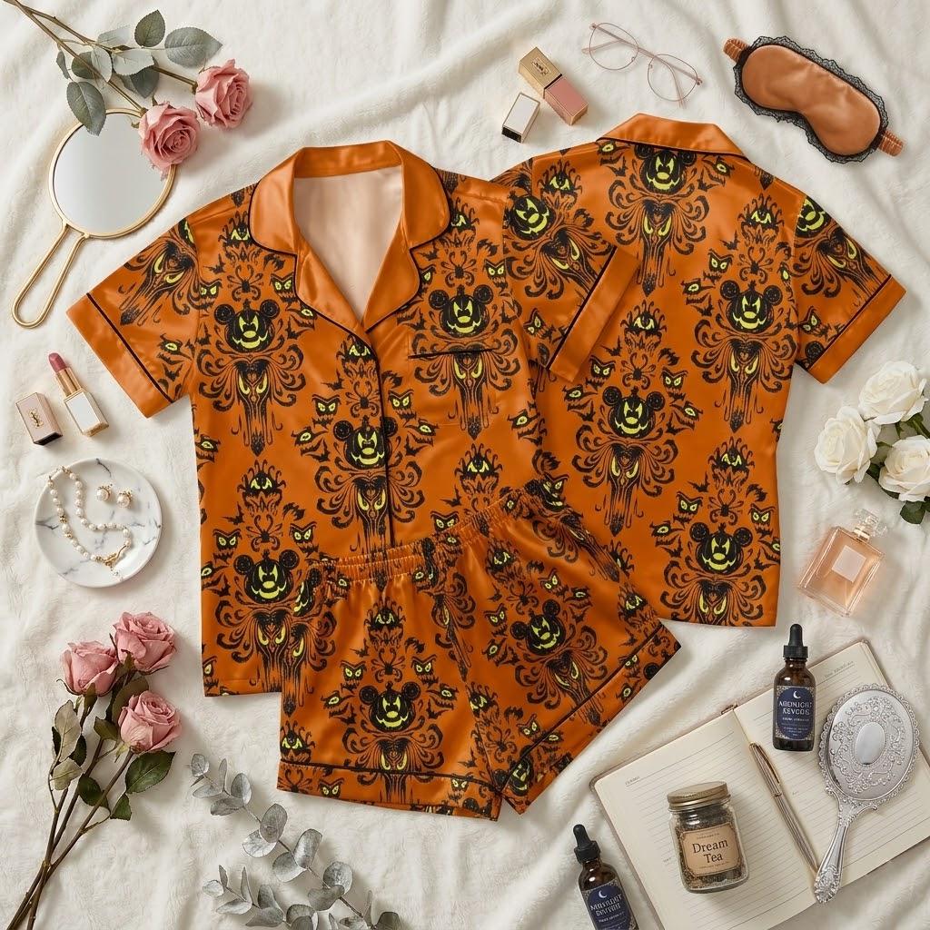 Step Into The Haunted Mansion With Disney Mickey Mouse, Ghostly Pajamas, Spooky Character Nightwear, Mysterious Halloween Sleep Outfit