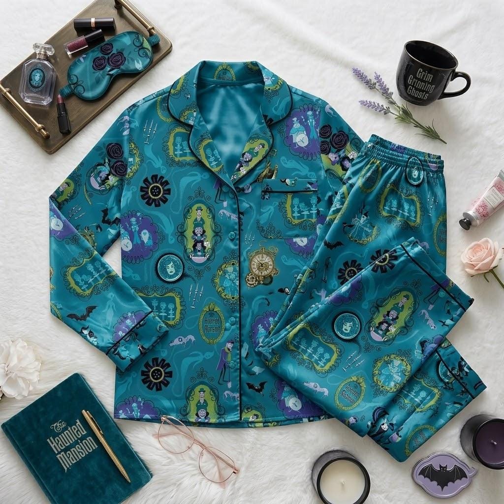 Disney Haunted Mansion Pajamas For A Mysterious Night, Ghost Host Inspired Sleepwear, Gothic Manor Nightwear, Spooky Halloween Bedtime Style