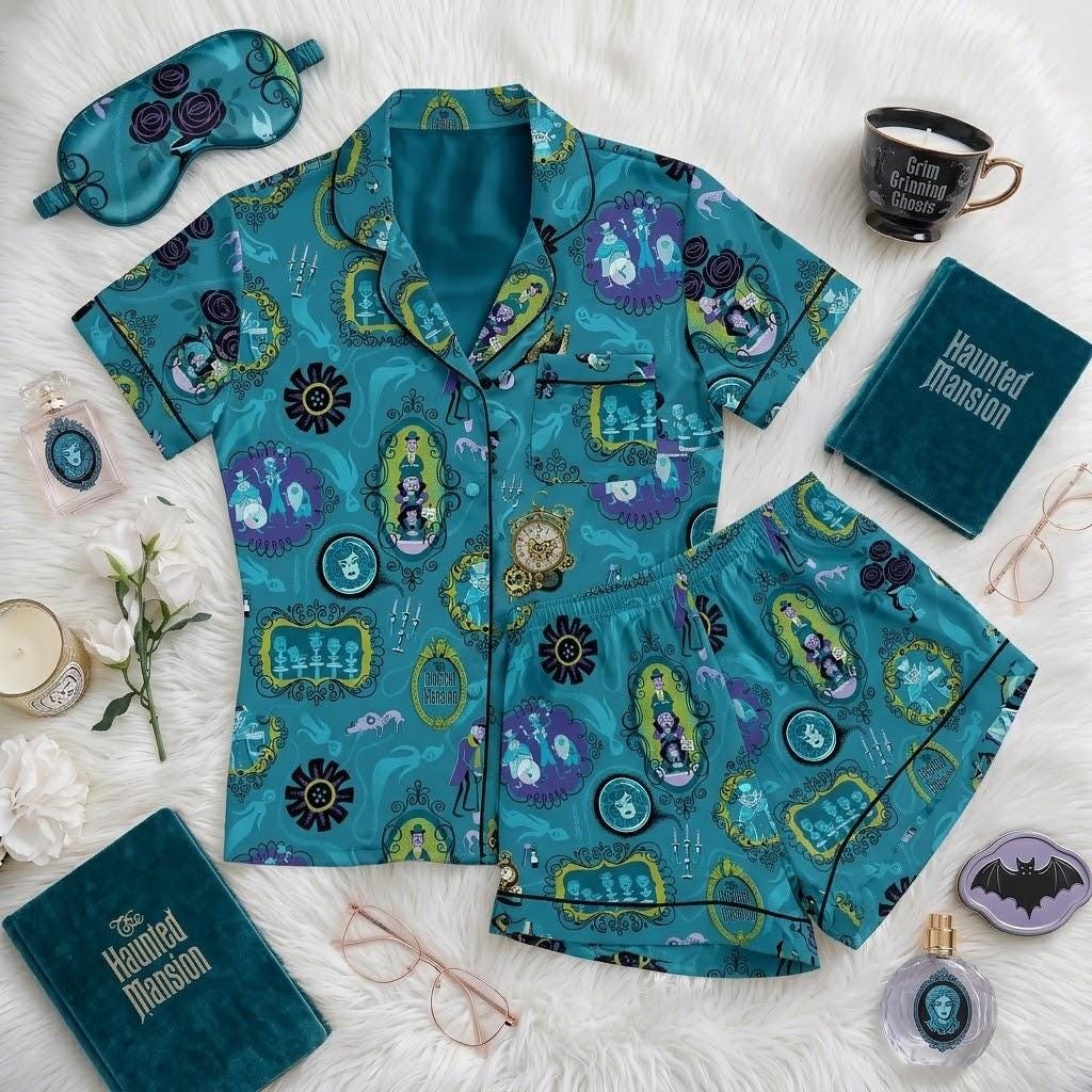 Disney Haunted Mansion Pajamas For A Mysterious Night, Ghost Host Inspired Sleepwear, Gothic Manor Nightwear, Spooky Halloween Bedtime Style
