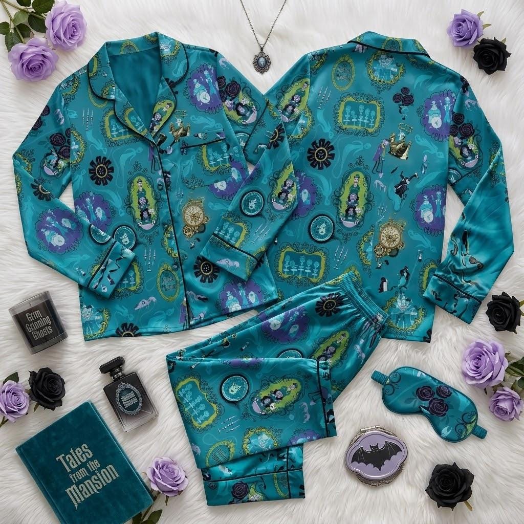 Disney Haunted Mansion Pajamas For A Mysterious Night, Ghost Host Inspired Sleepwear, Gothic Manor Nightwear, Spooky Halloween Bedtime Style