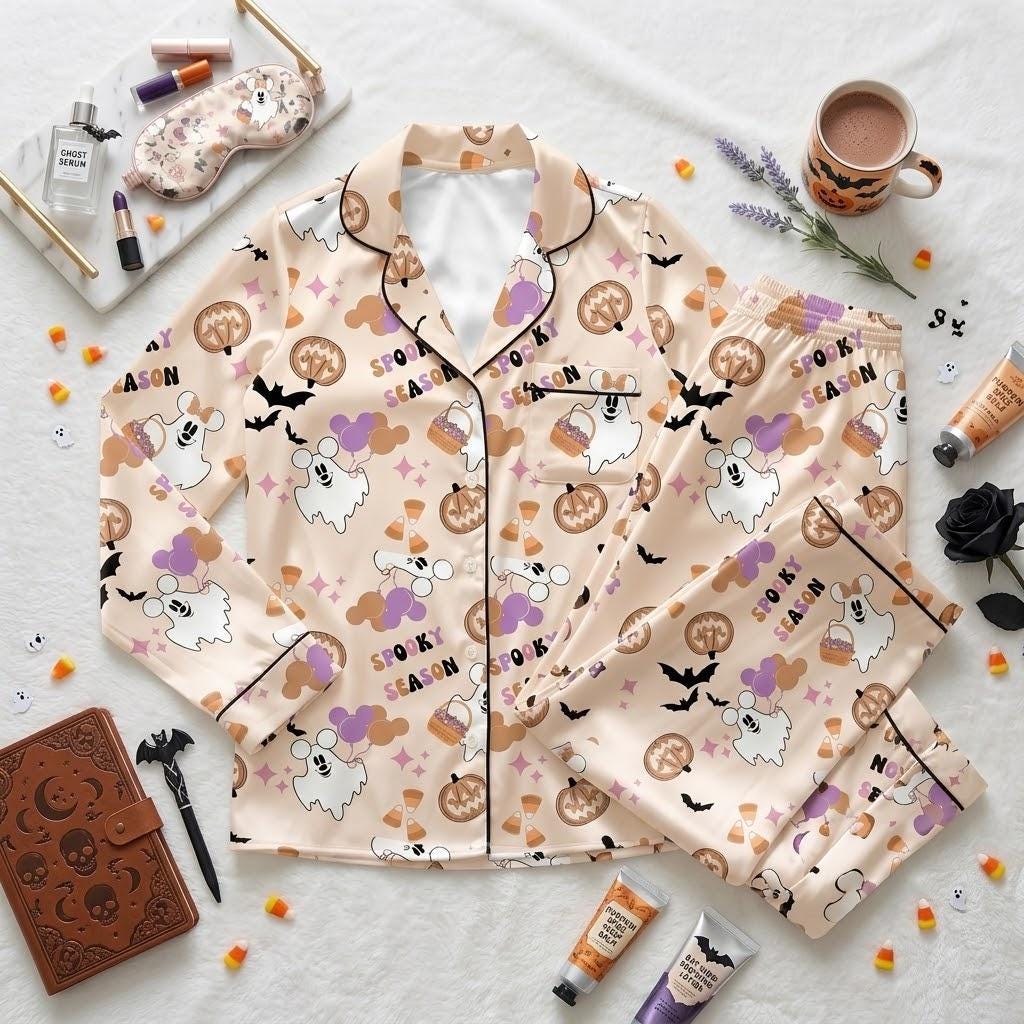 Spooky Season Gets Cutier With Disney Mickey Minnie Ghosts, Halloween Pajamas, Playful Mouse Nightwear, Cozy October Sleep Outfit