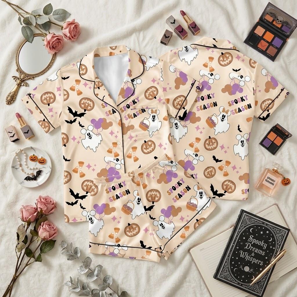 Spooky Season Gets Cutier With Disney Mickey Minnie Ghosts, Halloween Pajamas, Playful Mouse Nightwear, Cozy October Sleep Outfit