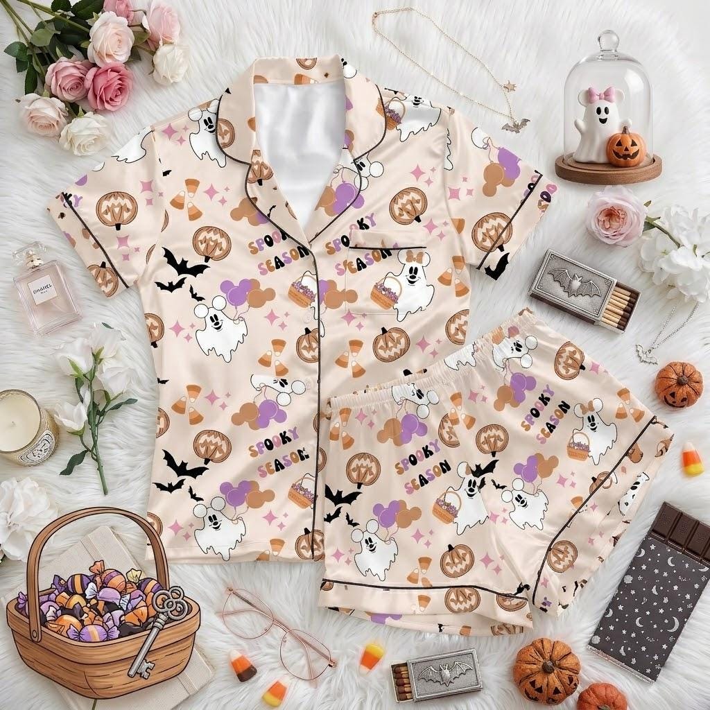 Spooky Season Gets Cutier With Disney Mickey Minnie Ghosts, Halloween Pajamas, Playful Mouse Nightwear, Cozy October Sleep Outfit