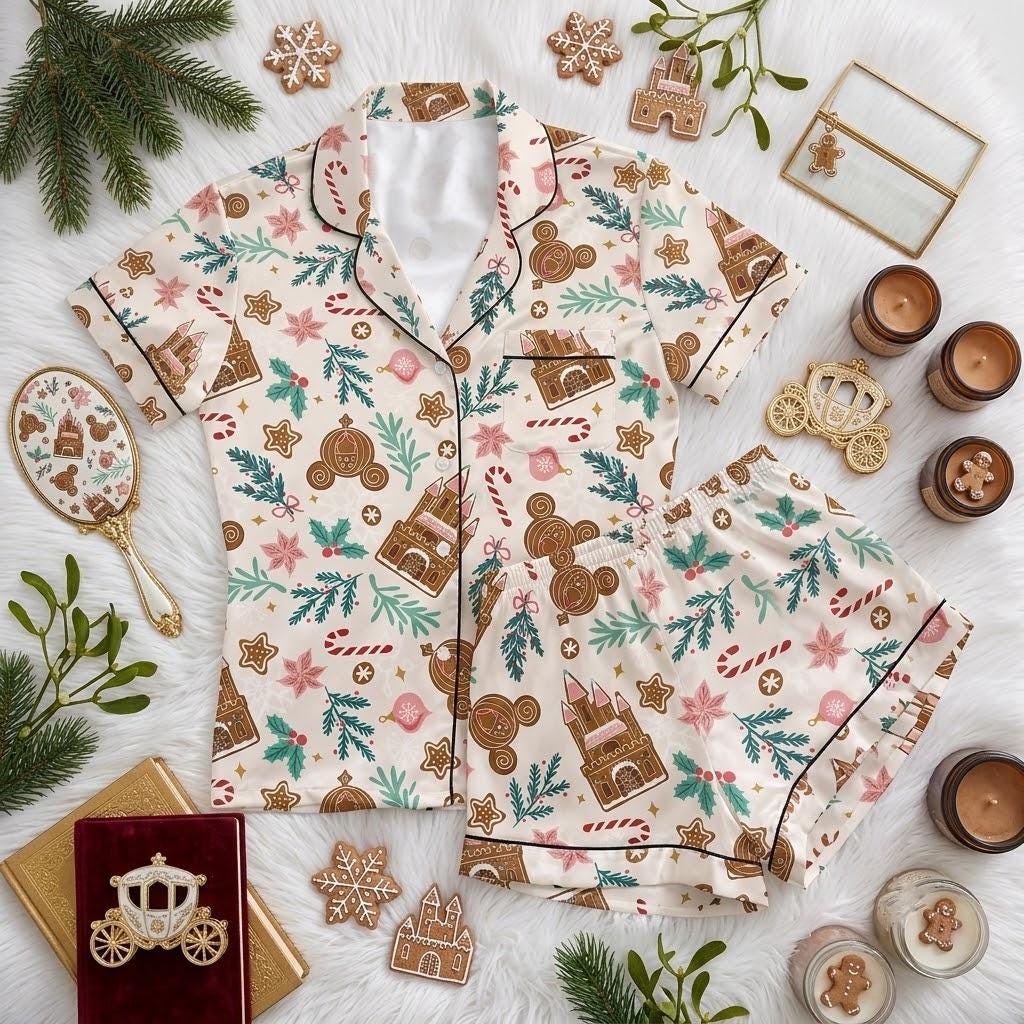 Disney Mickey Head Meets A Gingerbread Christmas Castle, Holiday Pajamas, Magical Mouse Nightwear, Sweet Festive Sleep Outfit