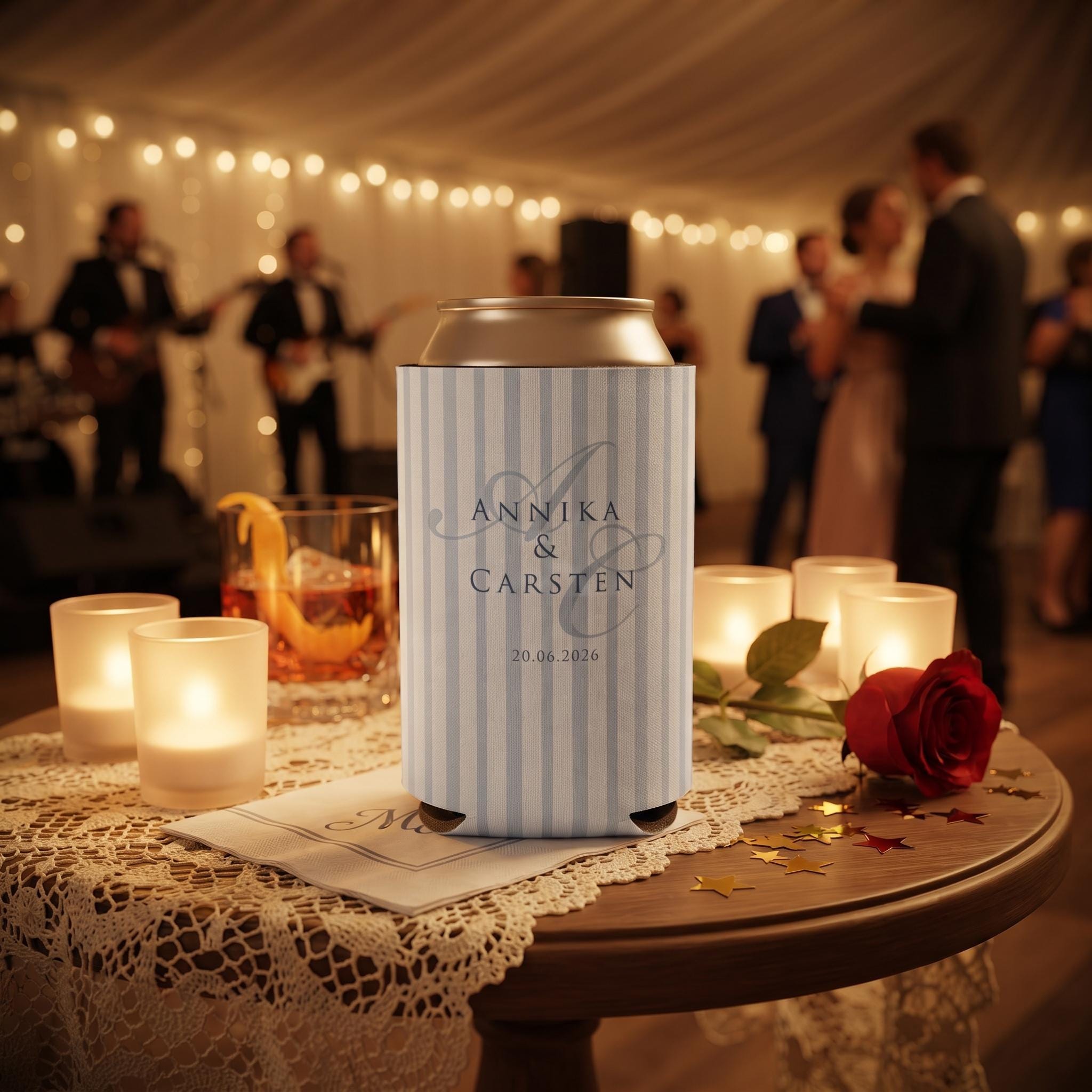 Custom Wedding Slim Can Cooler, Personalized Monogrammed Can Cooler, Neoprene Drink Holder for Wedding Bachelorette Party Bridal Shower Gift