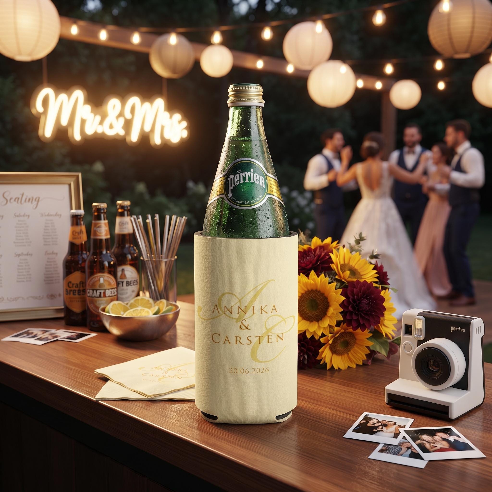 Custom Wedding Slim Can Cooler, Personalized Monogrammed Can Cooler, Neoprene Drink Holder for Wedding Bachelorette Party Bridal Shower Gift