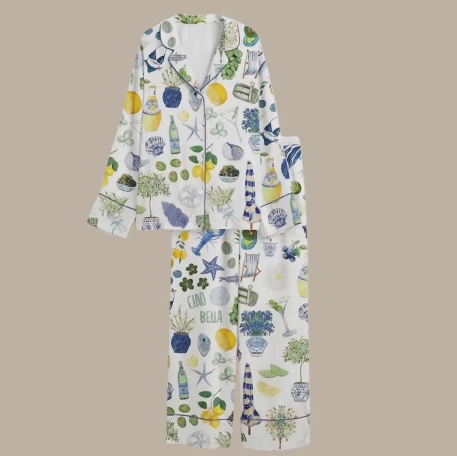 Italian Summer Pajama Set – Lemon MartinPJS – Amalfi Coast Bridal Party Sleepwear, Vacation Bachelorette Gift