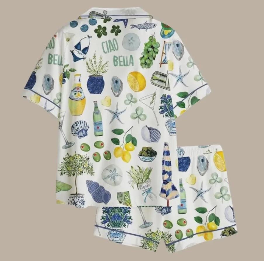 Italian Summer Pajama Set – Lemon MartinPJS – Amalfi Coast Bridal Party Sleepwear, Vacation Bachelorette Gift