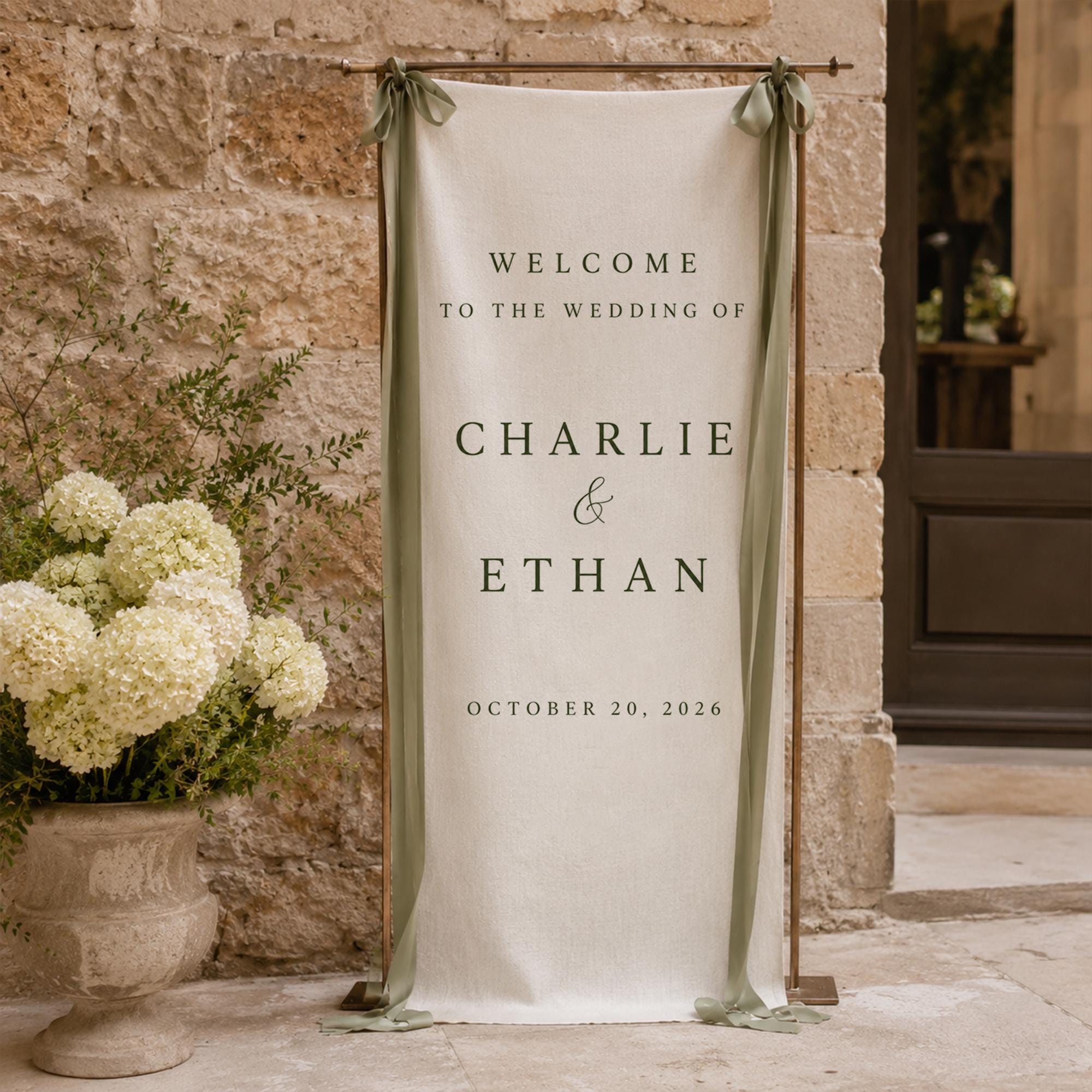 Fabric Wedding Welcome Sign, Linen Wedding Welcome Sign, Modern Wedding Welcome Sign, Personalized Wedding Decoration, Wedding Banner 03
